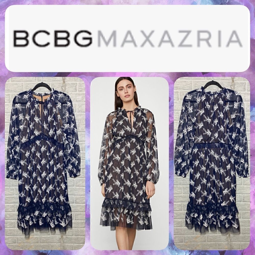NWT MSRP $398 BCBGMaxAzria Daisy Mesh Dress Women's Size Large